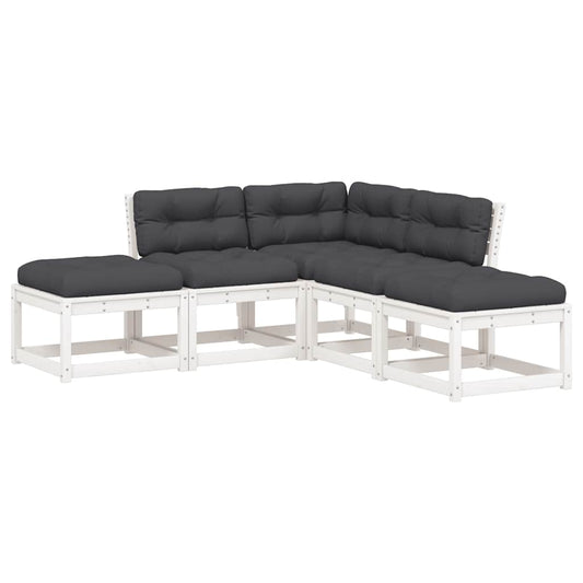 vidaXL 5 Piece Garden Sofa Set with Cushions White Solid Wood Pine 2