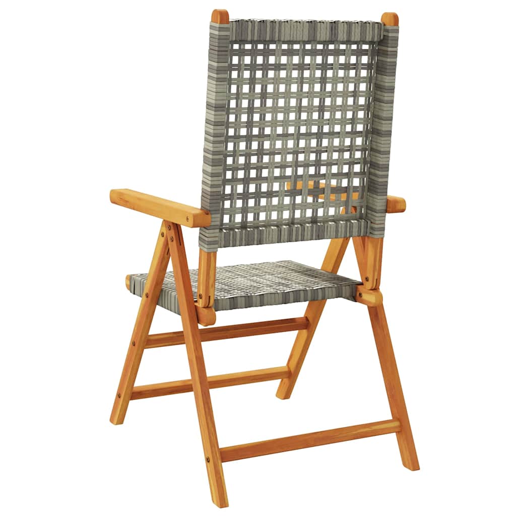 vidaXL Reclining Folding Chairs 4 pcs Grey Poly Rattan and Solid Wood 6