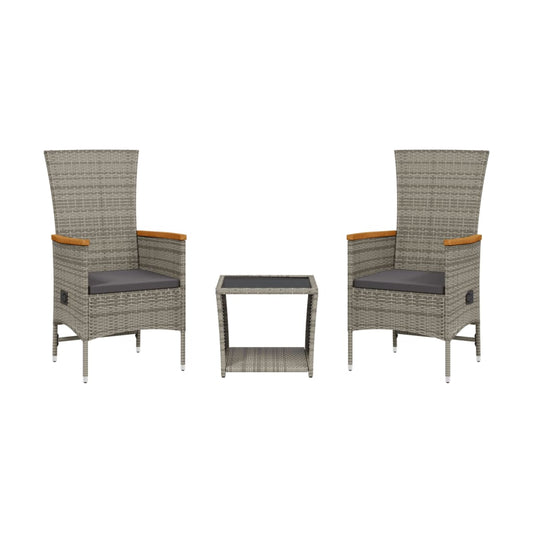 vidaXL 3 Piece Garden Dining Set with Cushions Grey Poly Rattan 2