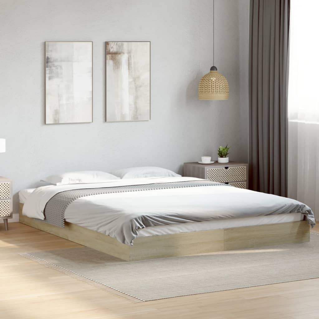 Bed Frame without Mattress Engineered Wood Length 200 cm Height 17 cm Sonoma Oak 160 cm