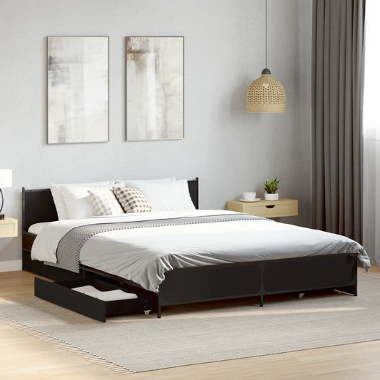 Bed Frame with Drawers without Mattress Black 135 cm