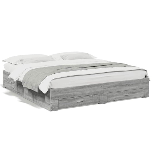 vidaXL Bed Frame with Drawers without Mattress Grey Sonoma 180x200 cm Super King 2