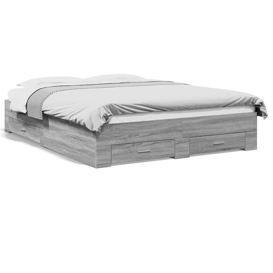 vidaXL Bed Frame with Drawers without Mattress Grey Sonoma 150x200 cm King Size 2