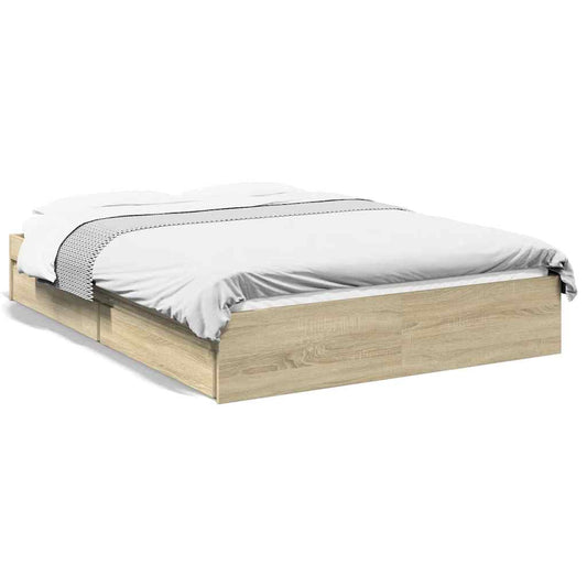 vidaXL Bed Frame with Drawers without Mattress Sonoma Oak 135x190 cm Double 2