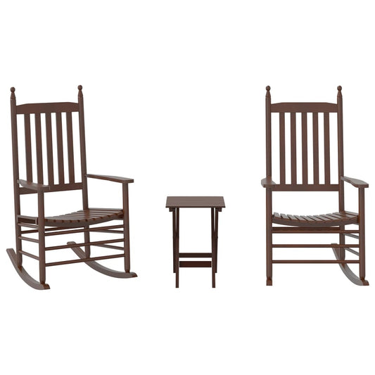 Rocking Chair with Foldable Table Solid Wood Poplar Brown 2x chair + table