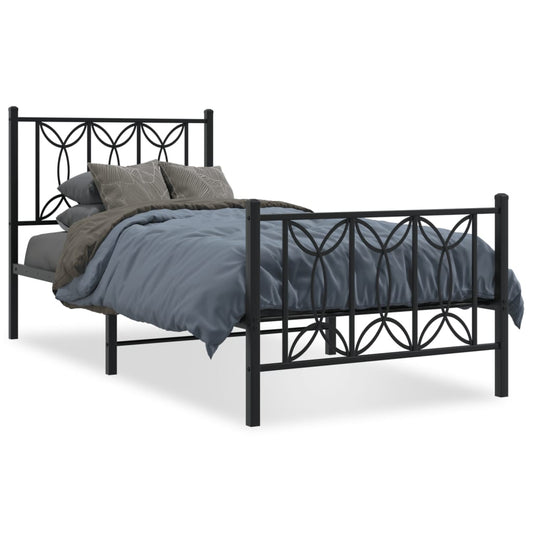 Metal Bed Frame without Mattress with Footboard with Headboard & Footboard Black 75 cm 190 cm