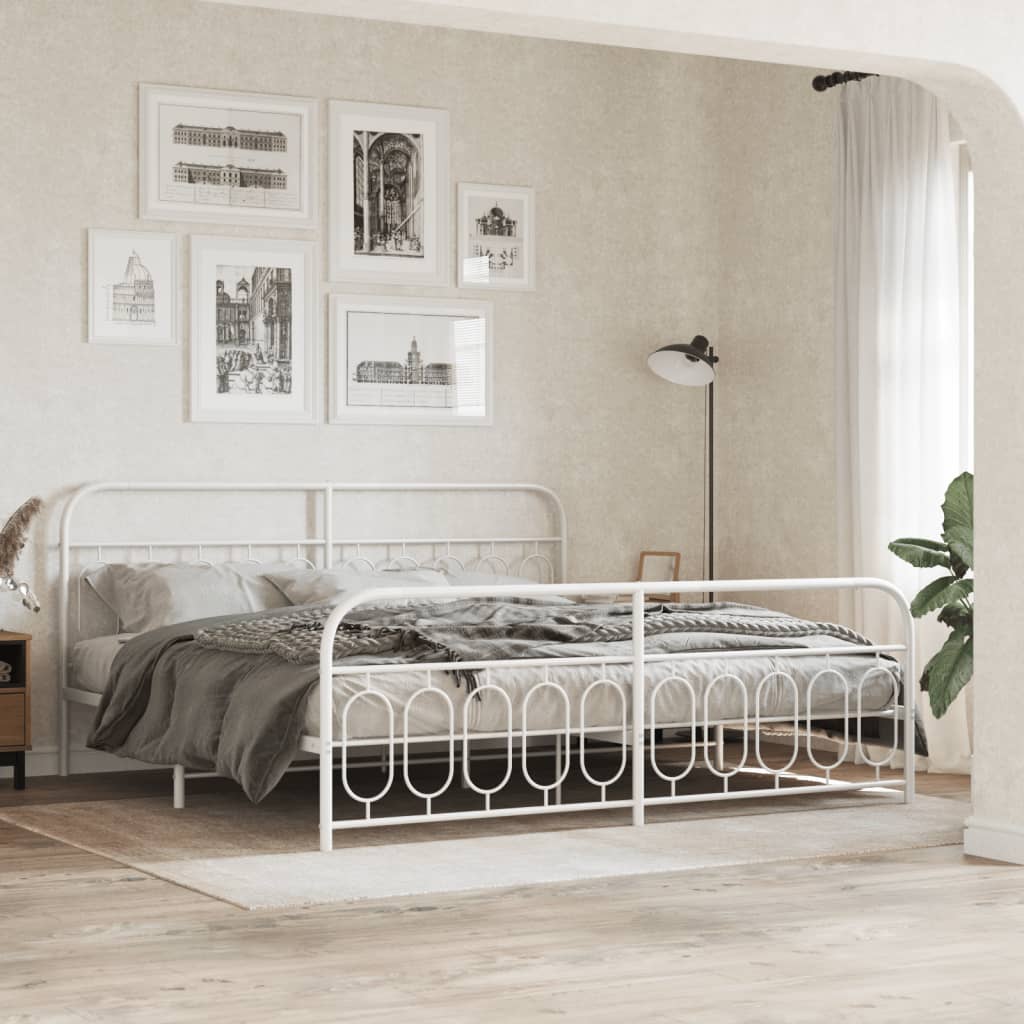 Metal Bed Frame without Mattress with Footboard with Headboard & Footboard White 200 cm 200 cm