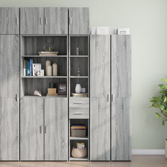 Slim Storage Cabinet 30x42.5x225 cm Engineered Wood 2 Drawers 3 Shelves Grey sonoma 30 cm