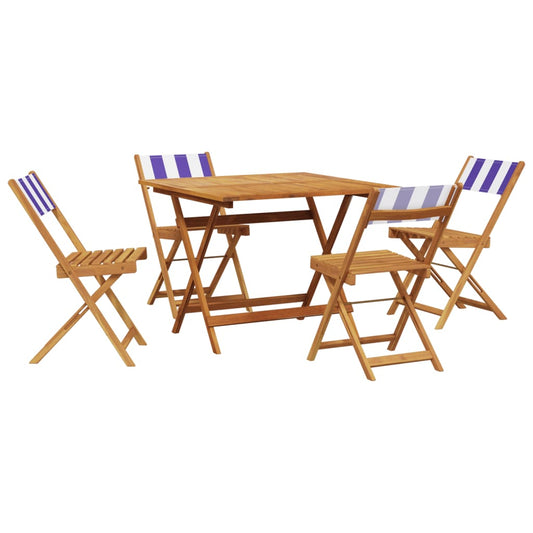 vidaXL 5 Piece Garden Dining Set Blue and White Fabric and Solid Wood 2