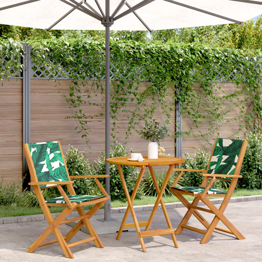 vidaXL 3 Piece Bistro Set Fabric and Solid Wood Leaf Pattern