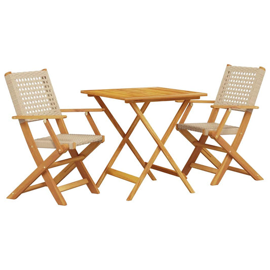 vidaXL 3 Piece Bistro Set Beige Poly Rattan and Solid Wood 2
