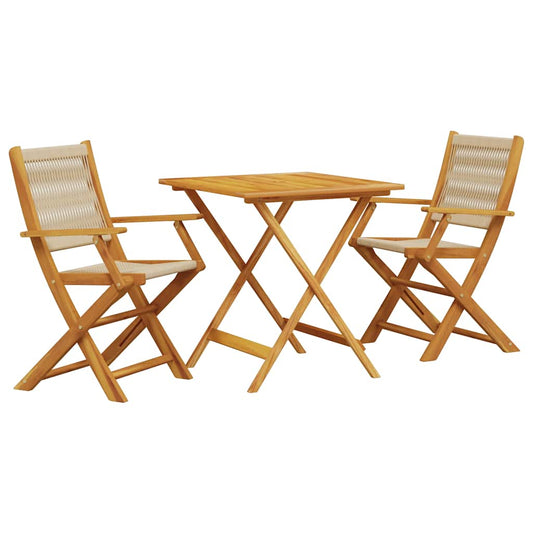 vidaXL 3 Piece Bistro Set Beige Polypropylene and Solid Wood 2