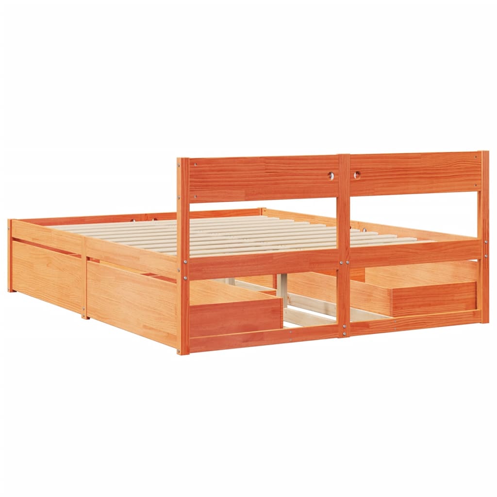 vidaXL Bed Frame without Mattress Wax Brown 150x200 cm Solid Wood Pine 6