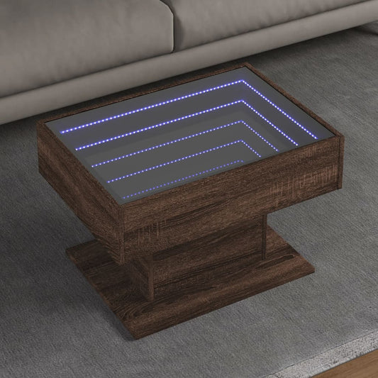 Coffee Table with LED 50x50x45 cm Engineered Wood Brown oak 70 cm