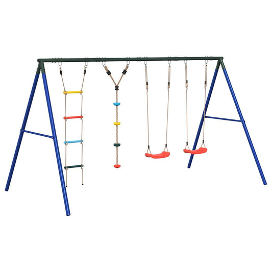 Outdoor Swing Set Multicolour Steel and PE Red 2x swing seat–Swing seat + disc swing + glider 2x swing seat + ladder + disc swing