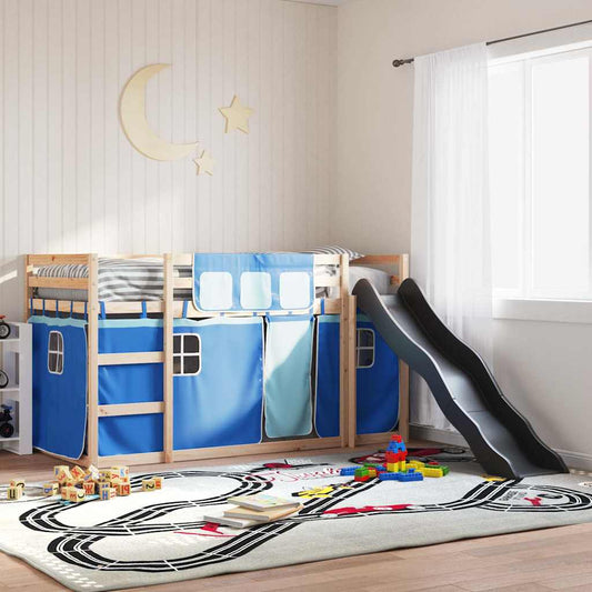 Bunk Bed without Mattress with Slide and Curtains Pink Blue 80 cm