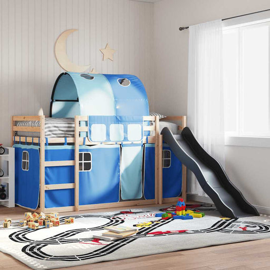 Bunk Bed without Mattress with Slide and Curtains Blue 80 cm