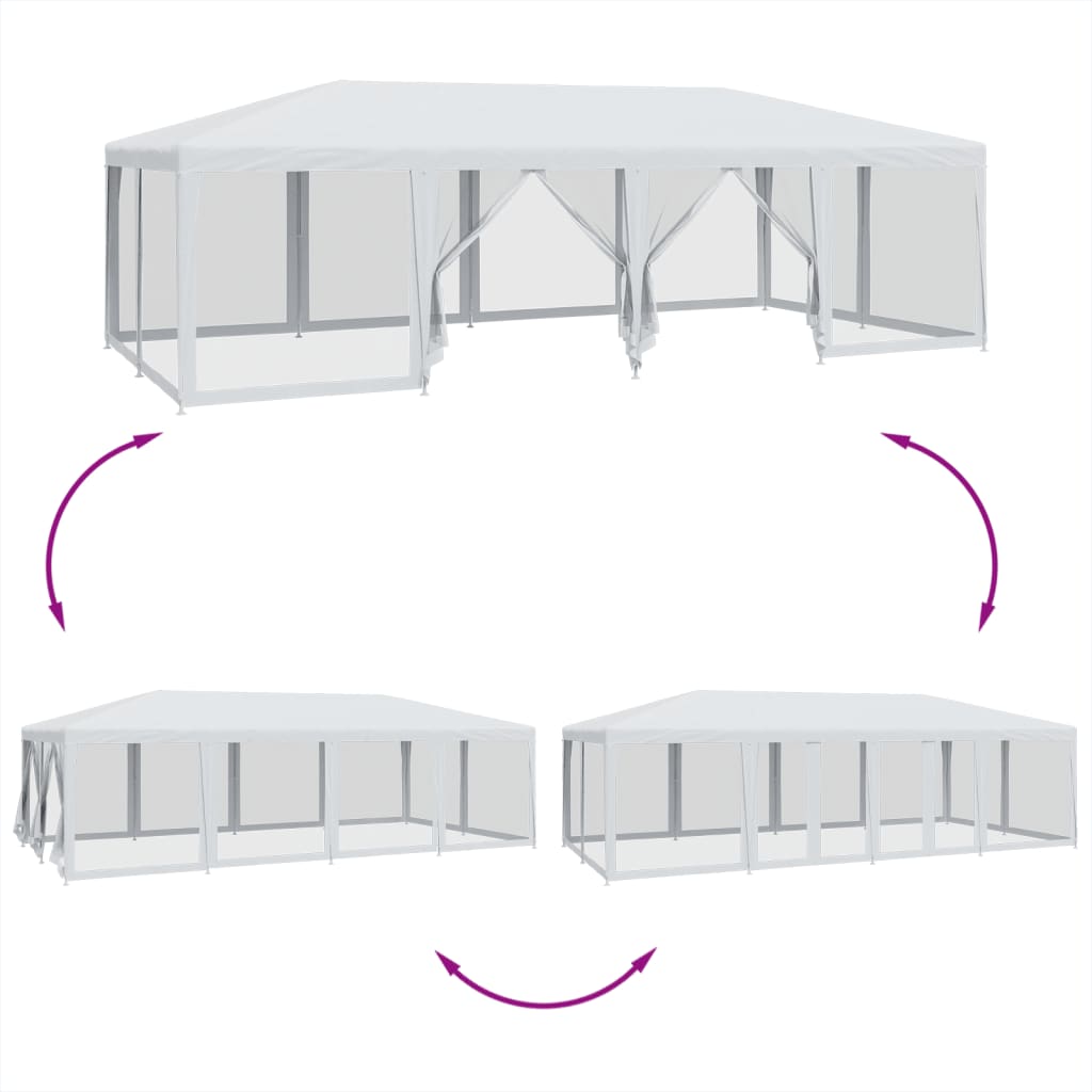 vidaXL Party Tent with 12 Mesh Sidewalls White 8x4 m HDPE 6