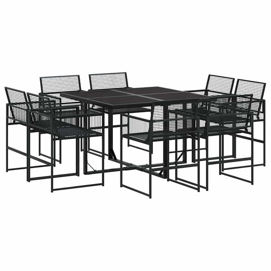vidaXL 9 Piece Garden Dining Set Black Poly Rattan 2