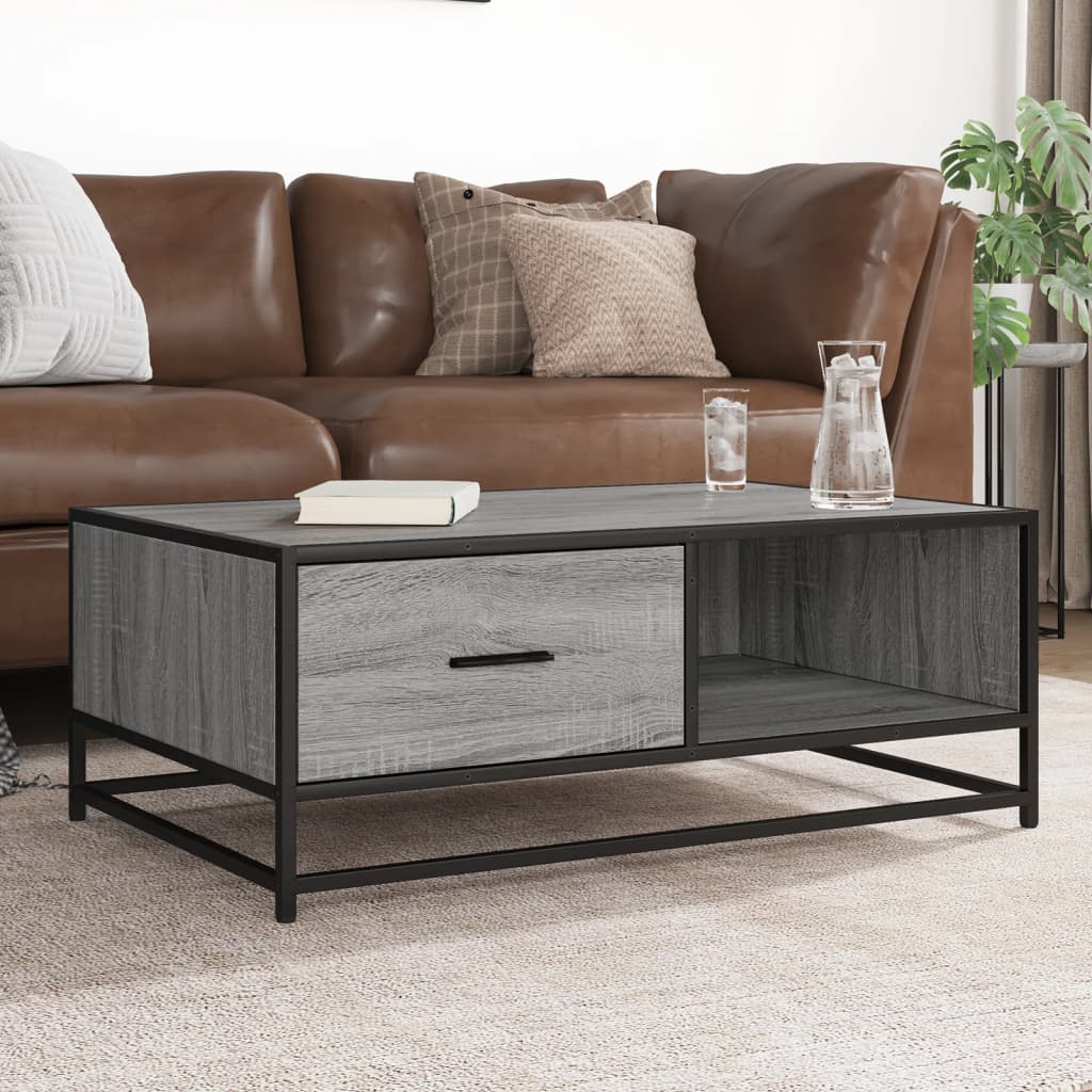 Coffee Table 90x57x35 cm Engineered Wood and Metal Grey sonoma
