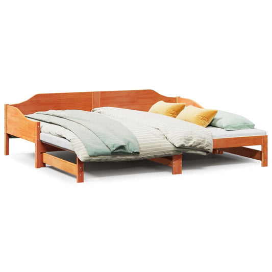 vidaXL Daybed with Trundle without Mattress Wax Brown 90x190 cm Solid Wood 2