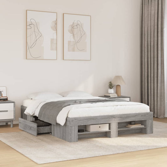 Bed Frame without Mattress 140x190cm Engineered Wood Grey sonoma