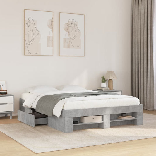 Bed Frame without Mattress 120x190cm Engineered Wood Concrete grey