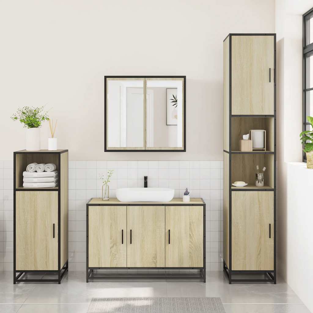 3 Piece Bathroom Furniture Set Engineered Wood Sonoma oak