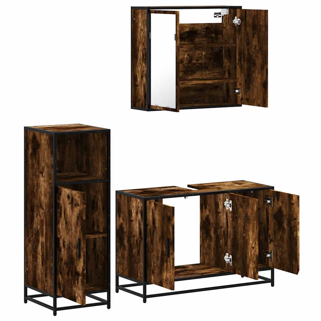 vidaXL 3 Piece Bathroom Furniture Set Smoked Oak Engineered Wood 6