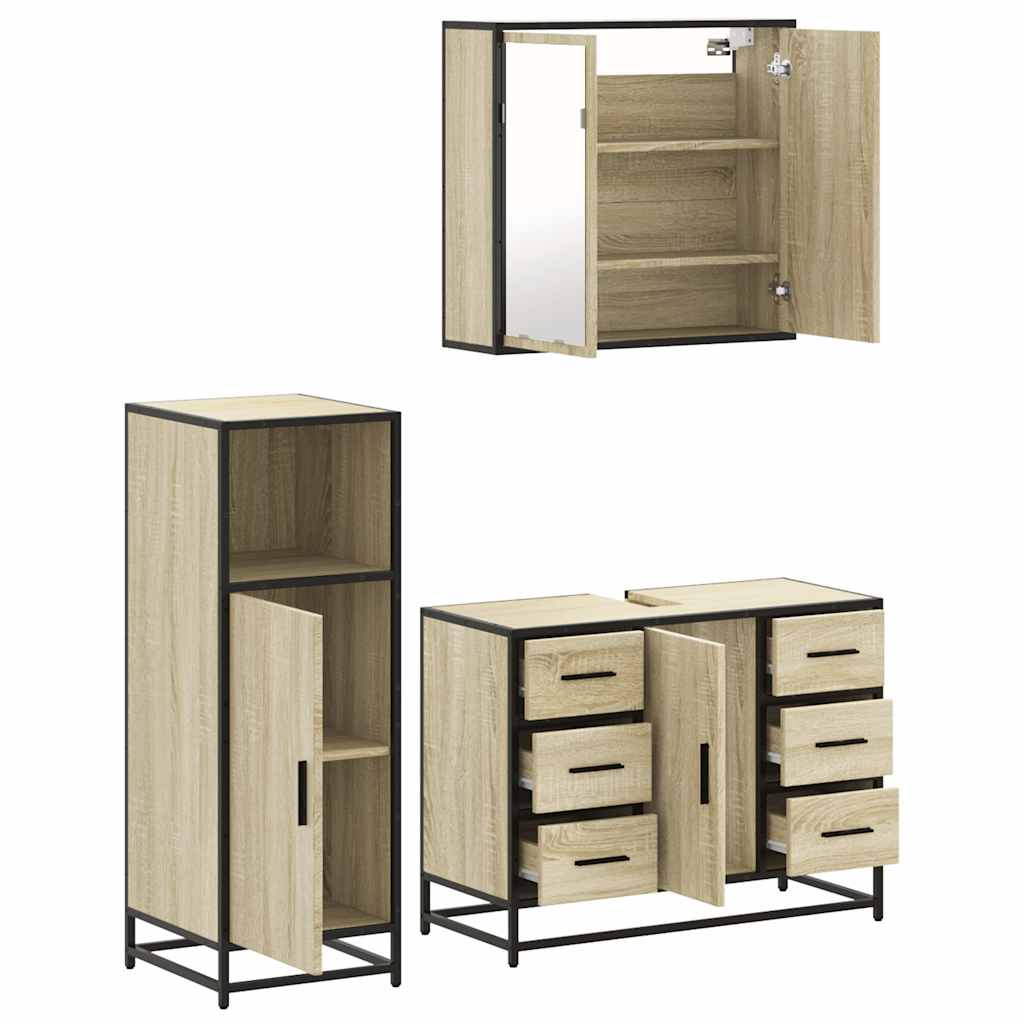 vidaXL 3 Piece Bathroom Furniture Set Sonoma Oak Engineered Wood 6