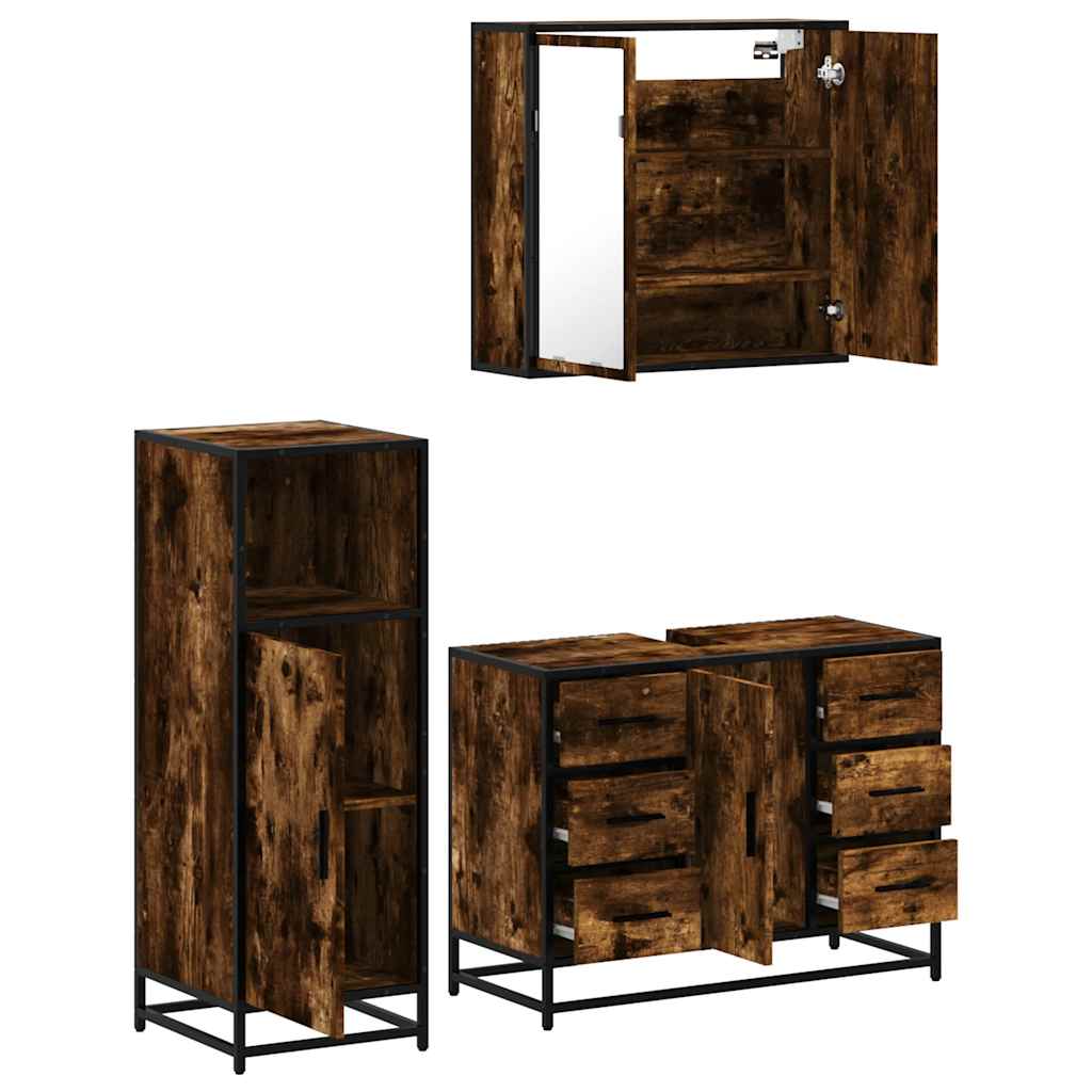 vidaXL 3 Piece Bathroom Furniture Set Smoked Oak Engineered Wood 6