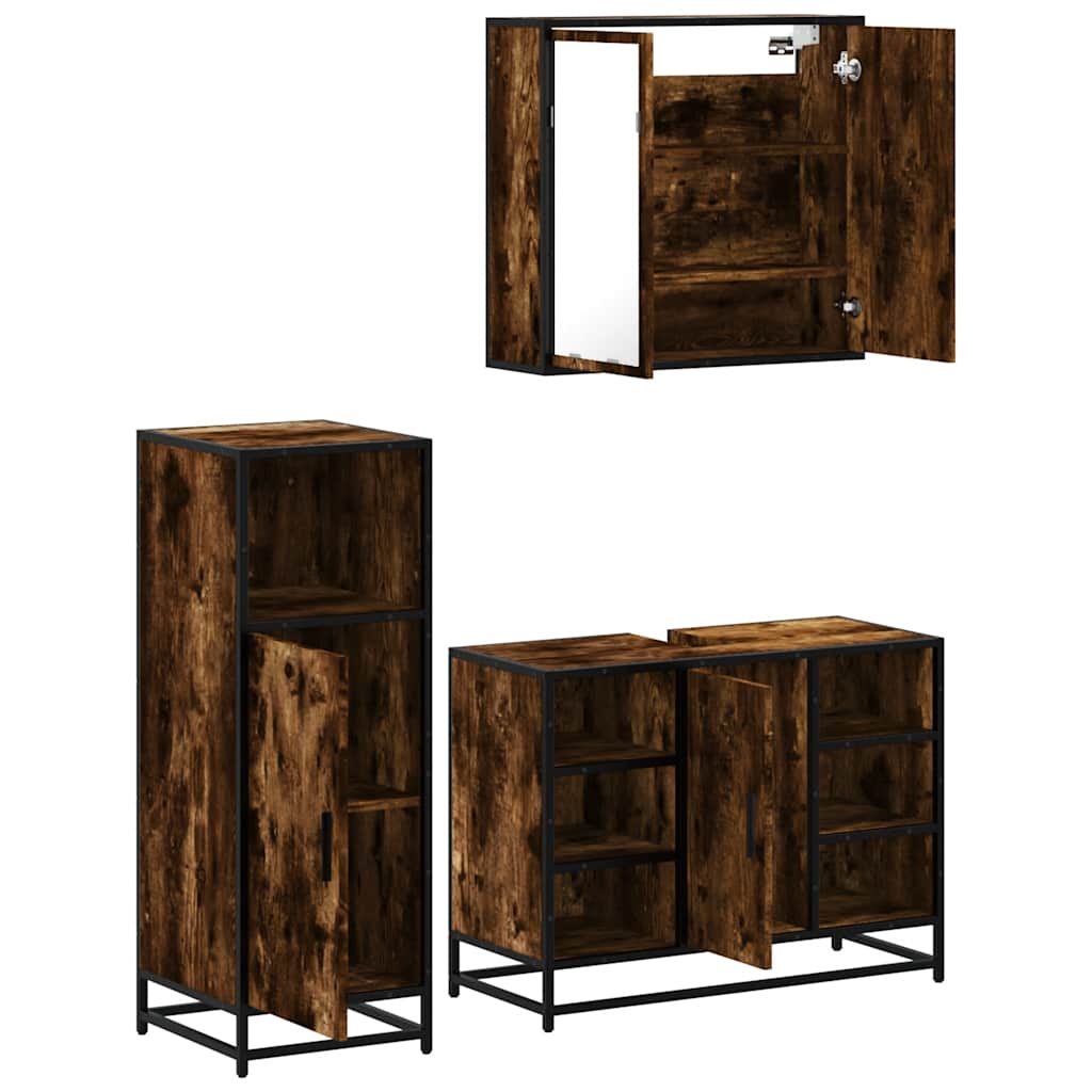 vidaXL 3 Piece Bathroom Furniture Set Smoked Oak Engineered Wood 6