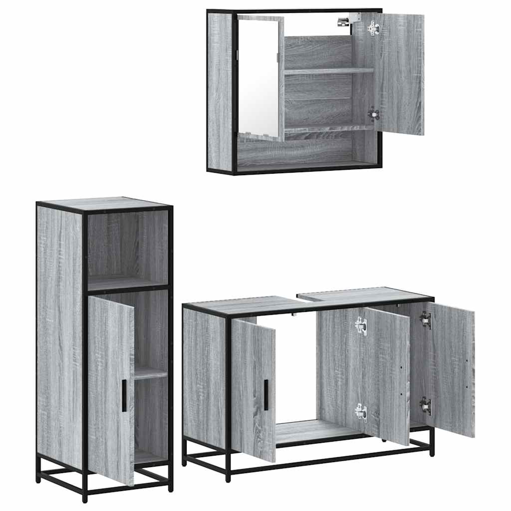 vidaXL 3 Piece Bathroom Furniture Set Grey Sonoma Engineered Wood 6