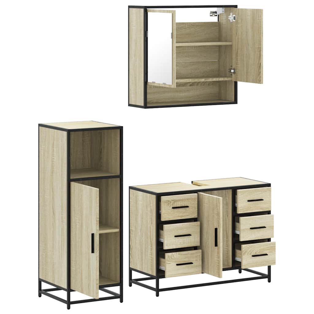 vidaXL 3 Piece Bathroom Furniture Set Sonoma Oak Engineered Wood 6