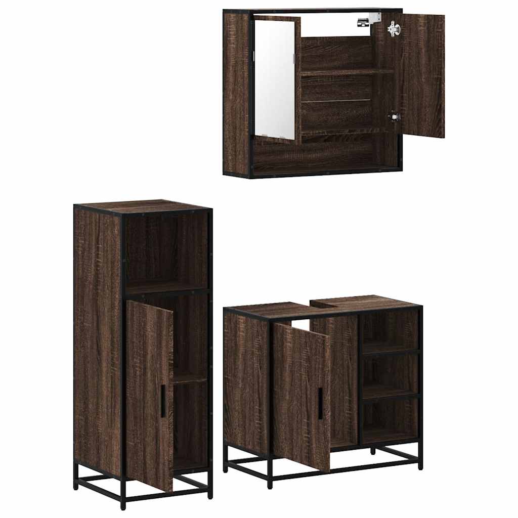 vidaXL 3 Piece Bathroom Furniture Set Brown Oak Engineered Wood 6