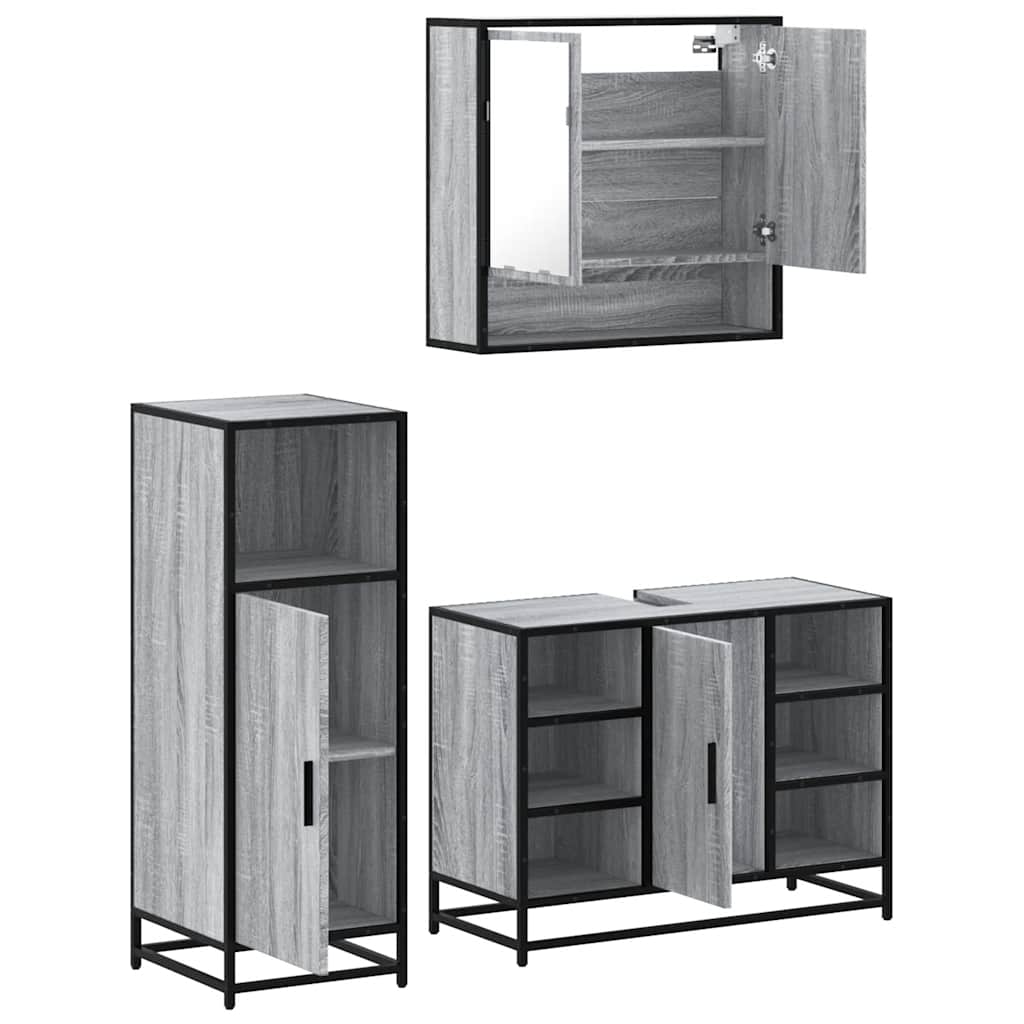 vidaXL 3 Piece Bathroom Furniture Set Grey Sonoma Engineered Wood 6