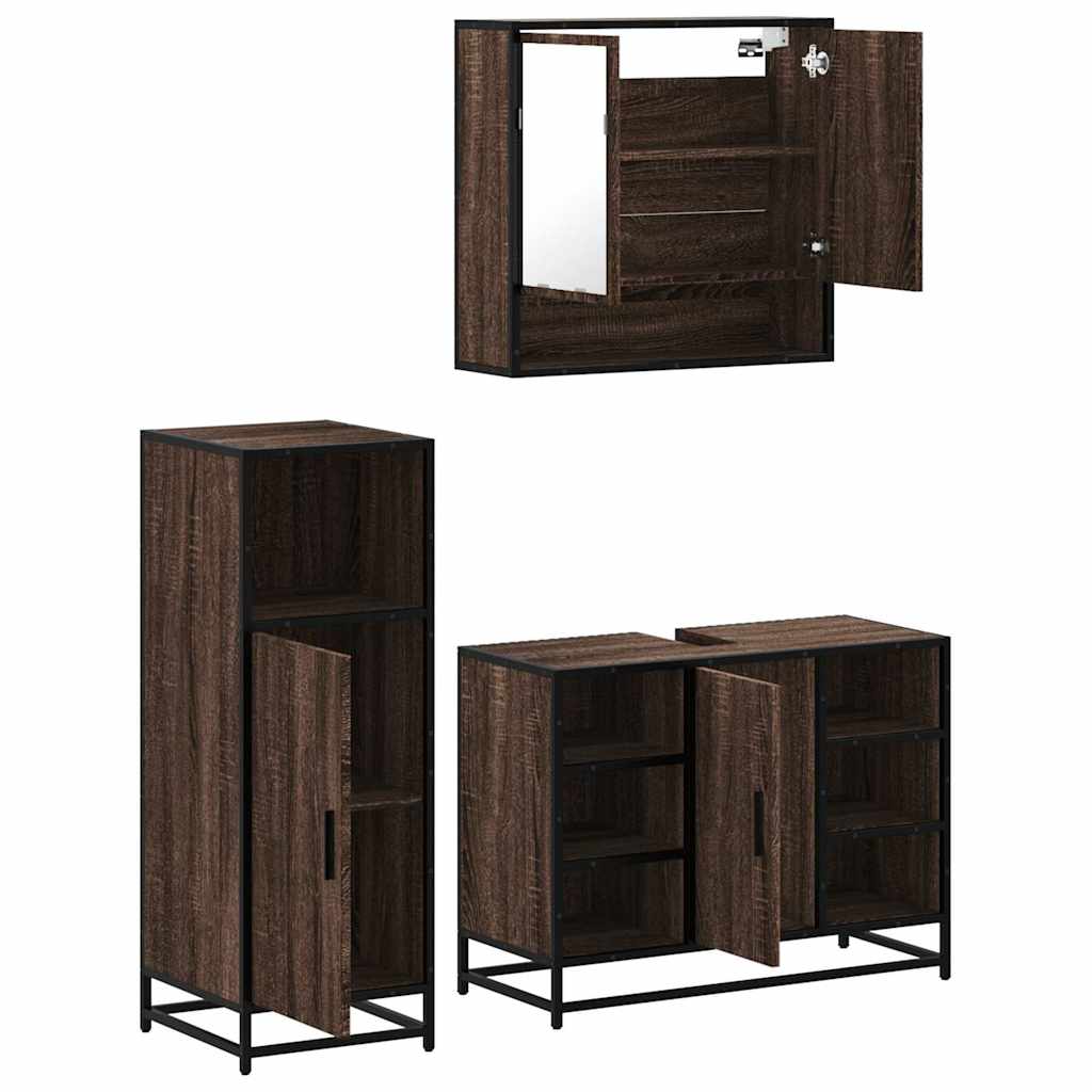 vidaXL 3 Piece Bathroom Furniture Set Brown Oak Engineered Wood 6