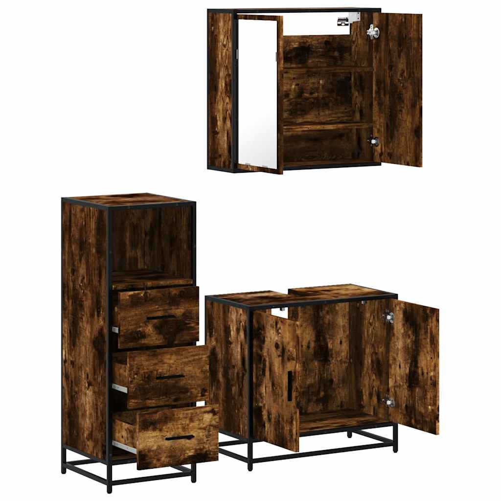vidaXL 3 Piece Bathroom Furniture Set Smoked Oak Engineered Wood 6