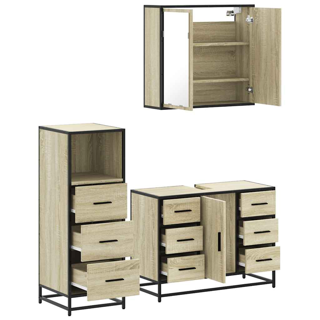 vidaXL 3 Piece Bathroom Furniture Set Sonoma Oak Engineered Wood 6