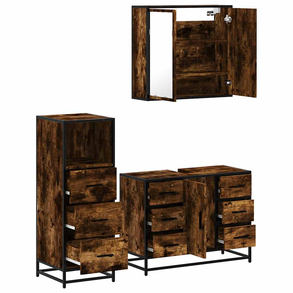 vidaXL 3 Piece Bathroom Furniture Set Smoked Oak Engineered Wood 6