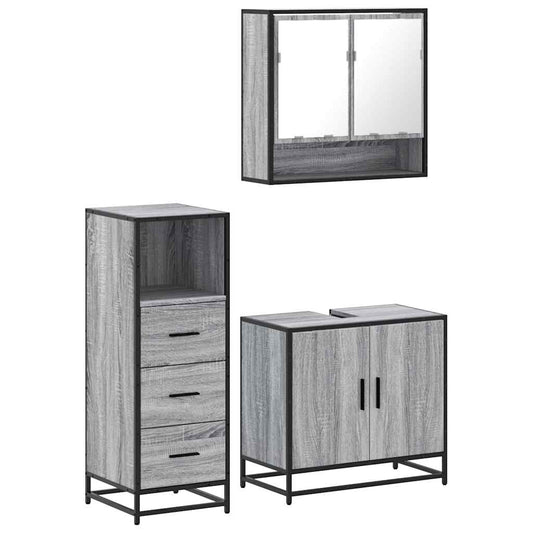 3 Piece Bathroom Furniture Set Engineered Wood Grey sonoma