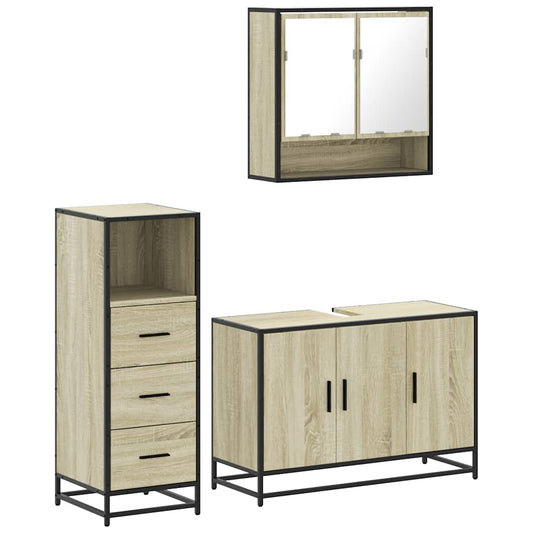 vidaXL 3 Piece Bathroom Furniture Set Sonoma Oak Engineered Wood 2