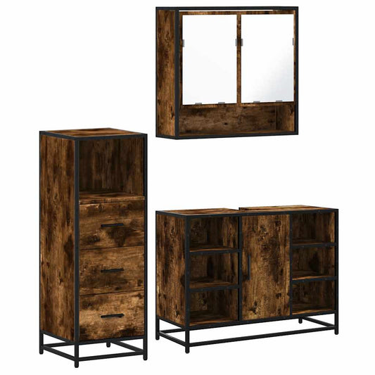 vidaXL 3 Piece Bathroom Furniture Set Smoked Oak Engineered Wood 2