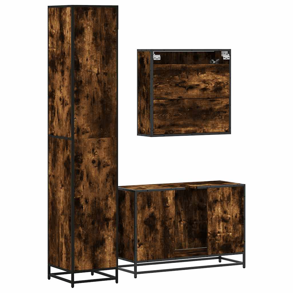 vidaXL 3 Piece Bathroom Furniture Set Smoked Oak Engineered Wood 6