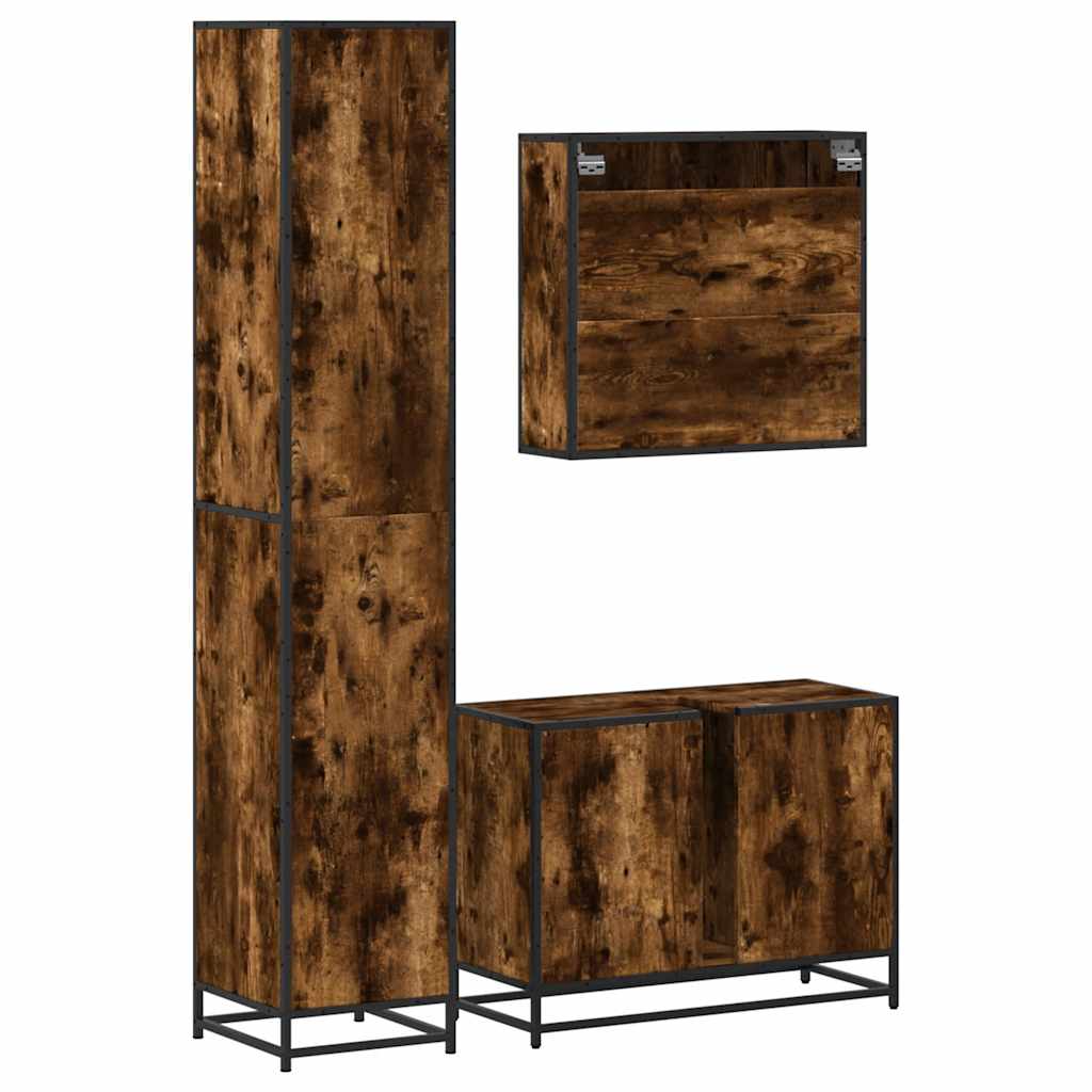 vidaXL 3 Piece Bathroom Furniture Set Smoked Oak Engineered Wood 6