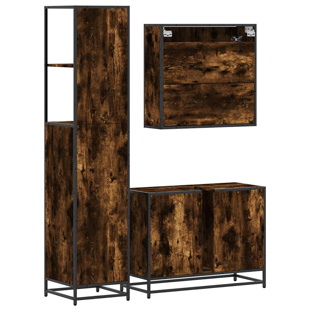 vidaXL 3 Piece Bathroom Furniture Set Smoked Oak Engineered Wood 6