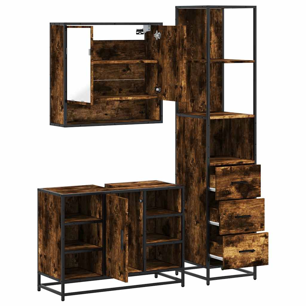 vidaXL 3 Piece Bathroom Furniture Set Smoked Oak Engineered Wood 6