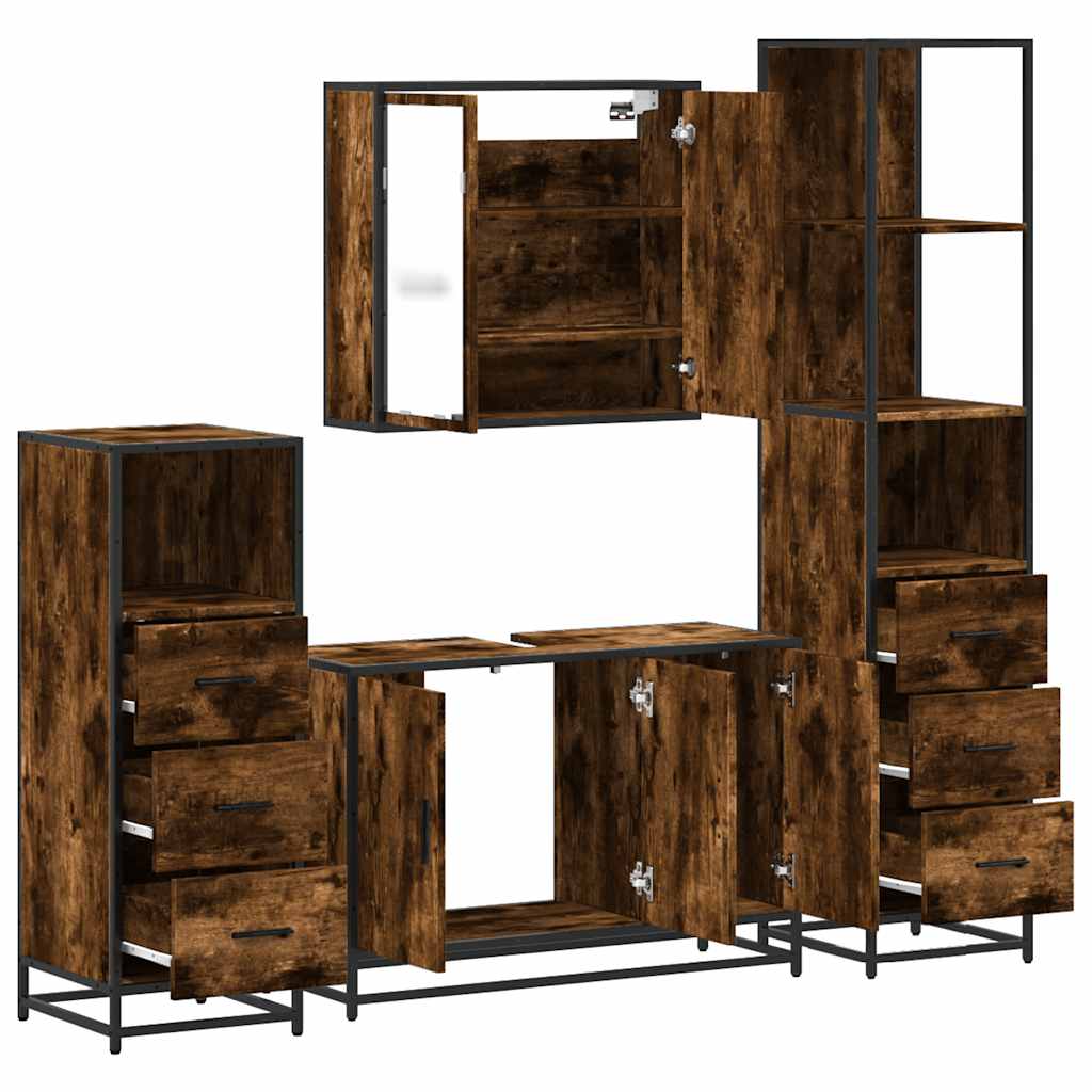 vidaXL 4 Piece Bathroom Furniture Set Smoked Oak Engineered Wood 6