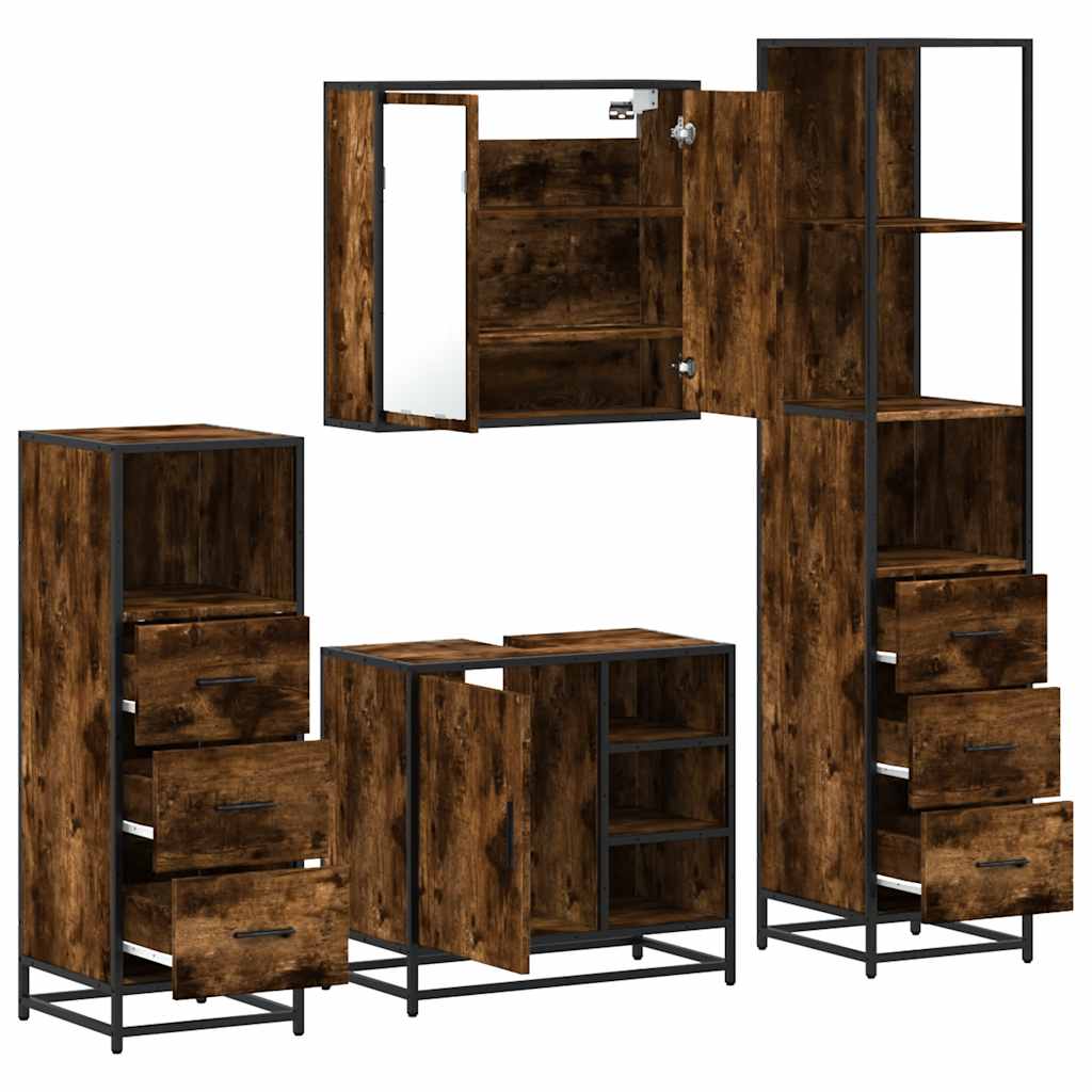 vidaXL 4 Piece Bathroom Furniture Set Smoked Oak Engineered Wood 6