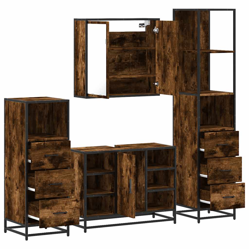 vidaXL 4 Piece Bathroom Furniture Set Smoked Oak Engineered Wood 6